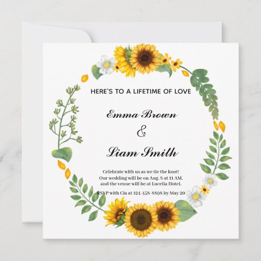 Zonnebloemelegant, uitnodiging voor het bruiloft r (Voorkant)