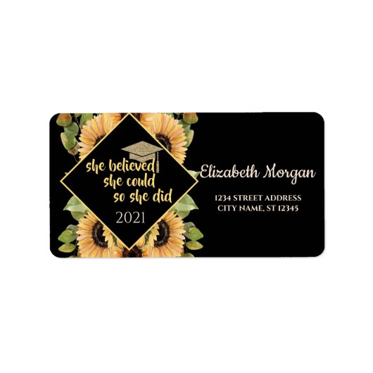 Zonnebloemen Afstuderen Pet Etiket (Voorkant)