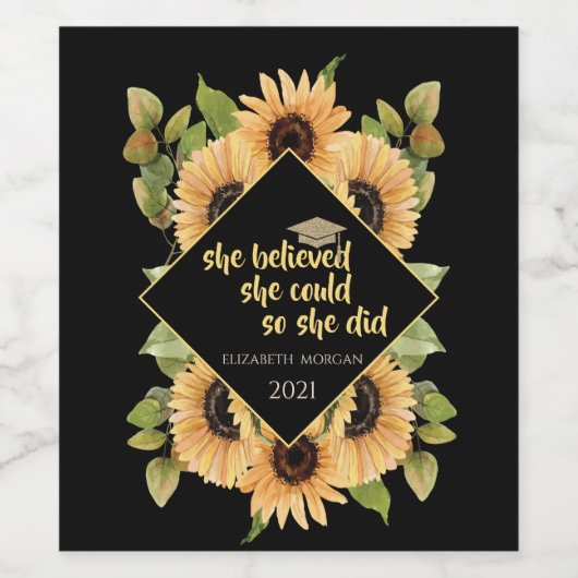 Zonnebloemen Afstuderen Pet Wijn Etiket (Enkel label)