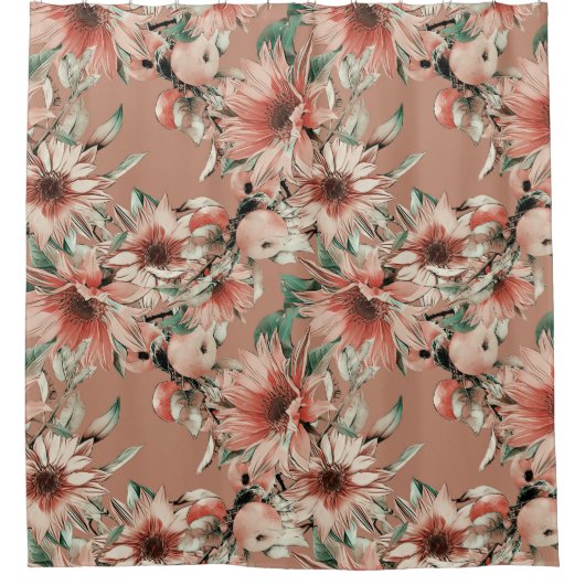 Zonnebloemen, appels: herfst waterverf douchegordijn (Voorkant)