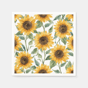 Zonnebloemen Aquarel Bloem Geel Schilderij Servet