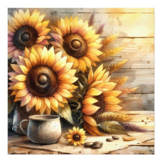 Zonnebloemen Aquarel Schilderij Foto Afdruk