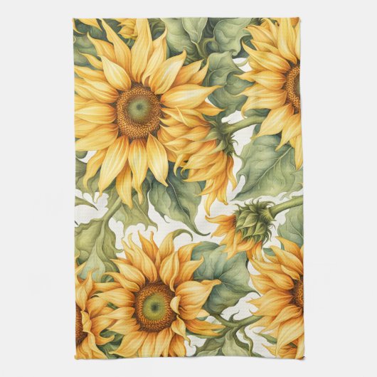 Zonnebloemen Art Pattern Design Theedoek (Verticaal)