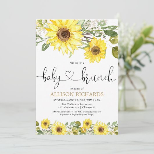 Zonnebloemen baby brunch groen wit bloemen kaart (Staand voorkant)