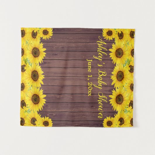 Zonnebloemen Baby shower Achtergrond Hout Foto Boo Wandkleed (Voorkant (horizontaal))