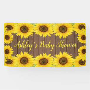 Zonnebloemen Baby shower Achtergrond Rustic Wood P Spandoek