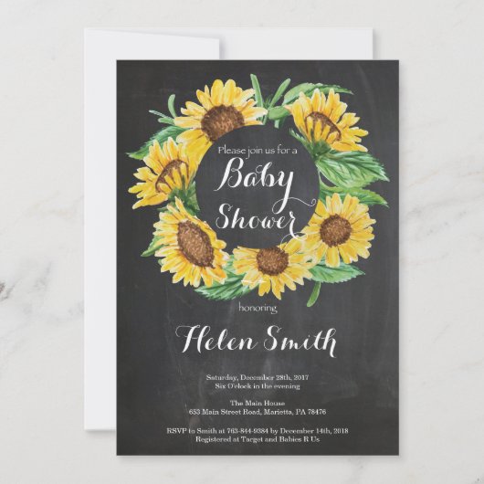 Zonnebloemen Baby shower Uitnodiging Krijtbord (Voorkant)
