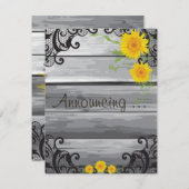 Zonnebloemen Barn Hout Collectie Trouwkaart Aankon Aankondiging (Voorkant / Achterkant)