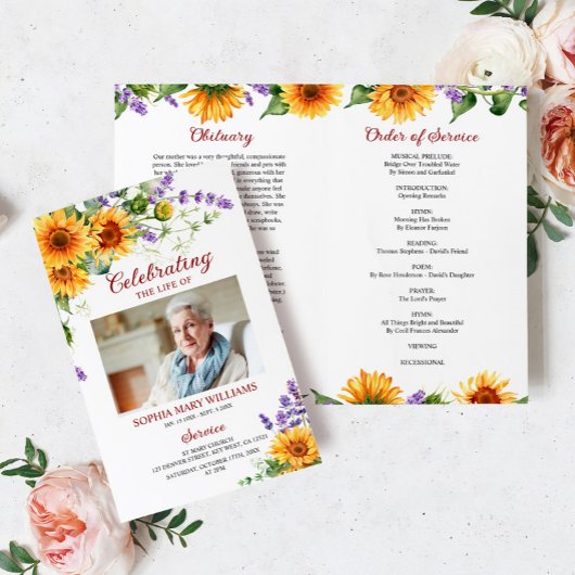 Zonnebloemen begrafenisprogramma | Volgorde van de