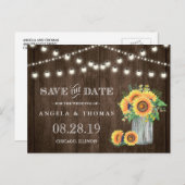 Zonnebloemen Bewaar de datum Rustieke Houten Strij Aankondigingskaart (Voorkant / Achterkant)