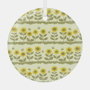 Zonnebloemen, bijen, schattig naadloos patroon. glas ornament