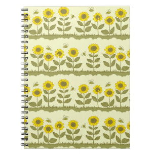 Zonnebloemen, bijen, schattig naadloos patroon. notitieboek