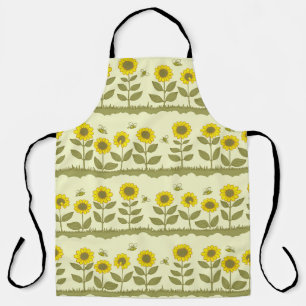 Zonnebloemen, bijen, schattig naadloos patroon. schort