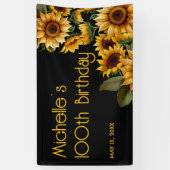 Zonnebloemen Black Rustic Elegant 100th Birthday Spandoek (Verticaal)