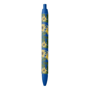 Zonnebloemen Blauw door Julia Morrill Zwarte Inkt Pen