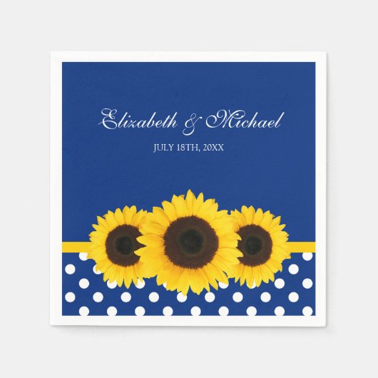 Zonnebloemen Blauw Wit Polka Dot Wedding Servetten (Voorkant)