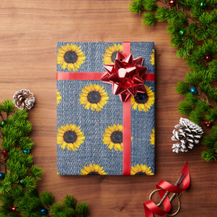 Zonnebloemen Blauwe Spijkerstof Cadeaupapier