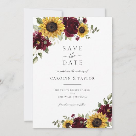 Zonnebloemen, bloedig, bespaar de datum in kaart (Voorkant)