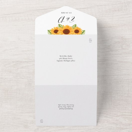 Zonnebloemen bloemenelegant script bruiloft all in one uitnodiging (Buitenkant)