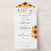 Zonnebloemen bloemenelegant script bruiloft all in one uitnodiging (Binnen)