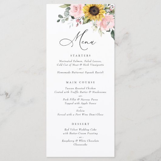 Zonnebloemen Blozen Roze Bloemige Groene Huwelijks Menu