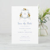 Zonnebloemen Blue Hydrangea Crest Save the Date Kaart (Staand voorkant)