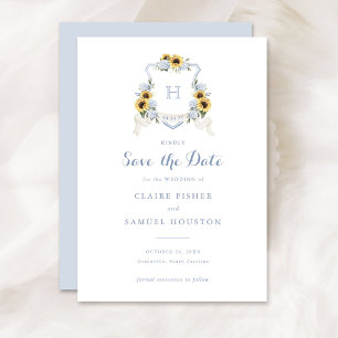 Zonnebloemen Blue Hydrangea Crest Save the Date Kaart