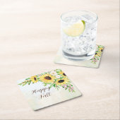 Zonnebloemen, boeket met aanpasbare tekst vierkante kartonnen onderzetter (Insitu)