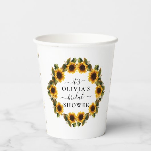 Zonnebloemen Boho Elegante Bruiloftsshower Papiere Papieren Bekers (Achterkant)