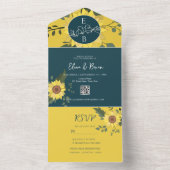 Zonnebloemen Boho Green Wedding QR Code All In One Uitnodiging (Binnen)