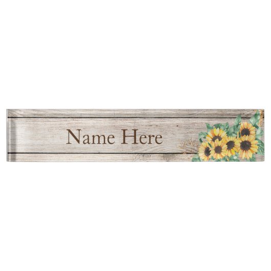 Zonnebloemen Bord Westerne Desk Naambordje (Voorkant)
