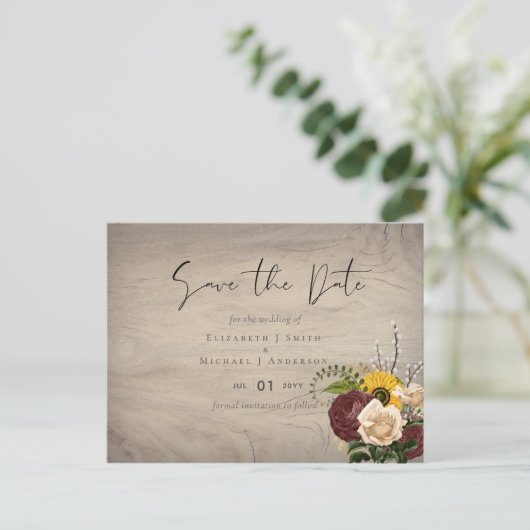 Zonnebloemen Bordeaux Marsala Goedkope Budget Brui Briefkaart (Staand voorkant)