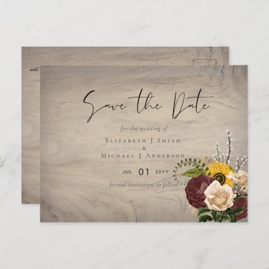 Zonnebloemen Bordeaux Marsala Goedkope Budget Brui Briefkaart (Voorkant / Achterkant)