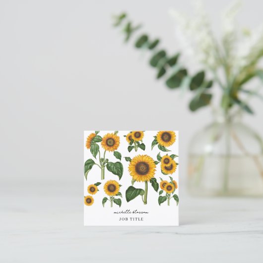 Zonnebloemen Botanisch gebladerte groen QR-code Vierkante Visitekaartje (Staand voorkant)