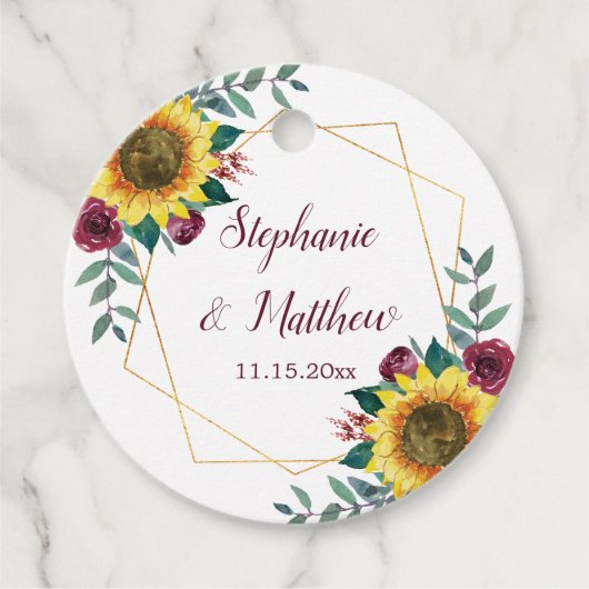 Zonnebloemen Bourgondische bloemen geometrische br Bedankjes Labels (Voorkant)