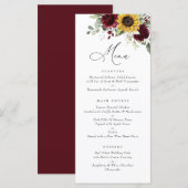 Zonnebloemen Burgundy Floral Greenery Wedding Menu (Voorkant / Achterkant)