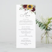 Zonnebloemen Burgundy Floral Greenery Wedding Menu (Staand voorkant)