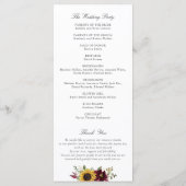 Zonnebloemen Burgundy Floral Rustic Wedding Progra Programma (Achterkant)