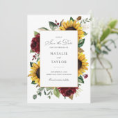 Zonnebloemen Burgundy Greenery Rustic Save the Dat Kaart (Staand voorkant)