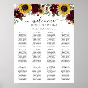 Zonnebloemen Burgundy Greenery Wedding Seating Cha Poster