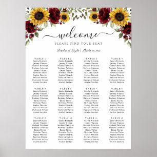 Zonnebloemen Burgundy Greenery Wedding Seating Cha Poster