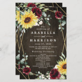 Zonnebloemen Burgundy Rozen Rustic Wedding Program (Voorkant / Achterkant)