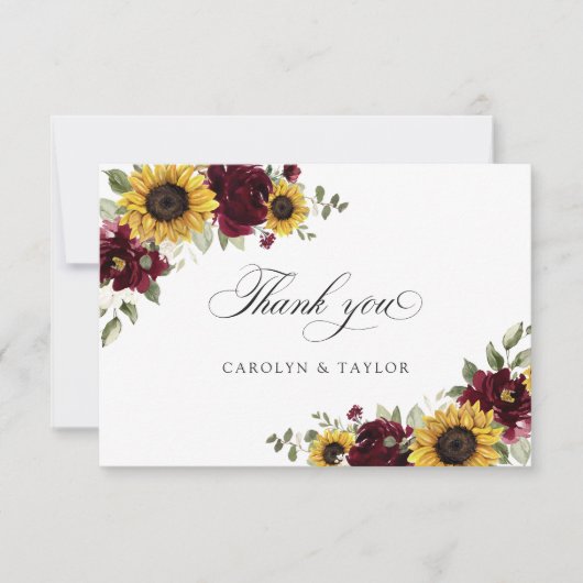 Zonnebloemen Burgundy Rustic Weddenschap Hartelijk Bedankkaart (Voorkant)