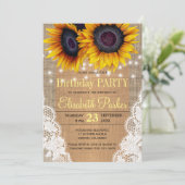 Zonnebloemen burlap en kant herfst verjaardagsfees kaart (Staand voorkant)