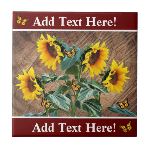 Zonnebloemen Butterflies Rustic Barn Board Ceramic Tegeltje