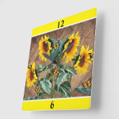 Zonnebloemen Butterflies Rustic Barn Board Square Vierkante Klok (Hoek)