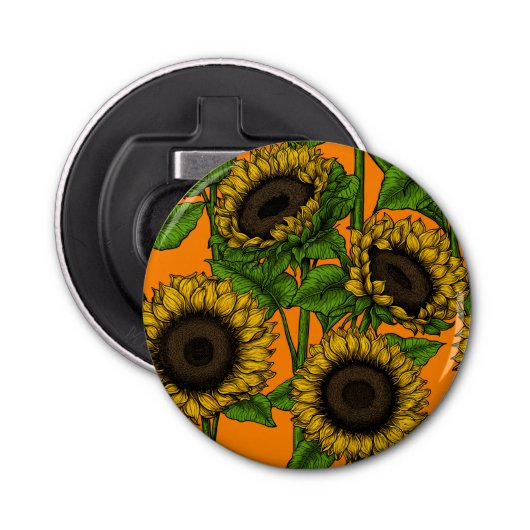 Zonnebloemen Button Flesopener (Voorkant)