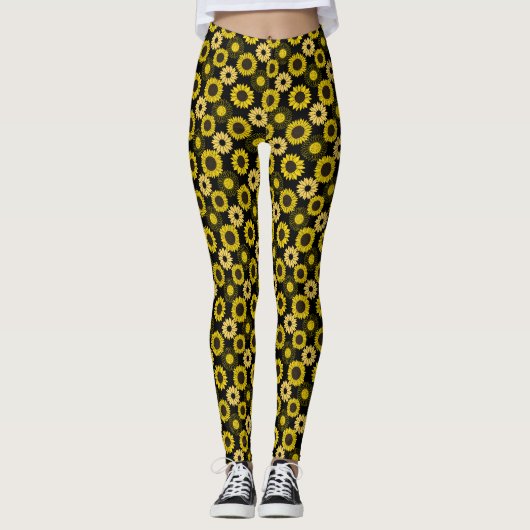 Zonnebloemen bx4 Black BG Leggings (Voorkant)