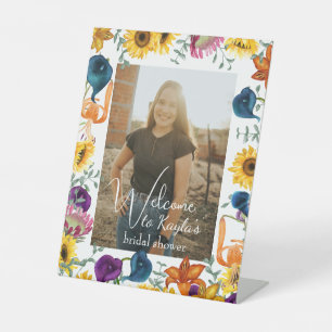 Zonnebloemen, Calla-lelies, Tijgerlelie Bruids dou Reclamebord Met Voetstuk