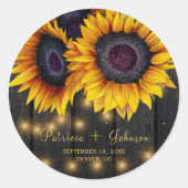 Zonnebloemen chique rustieke houten bruiloft envel ronde sticker (Voorkant)